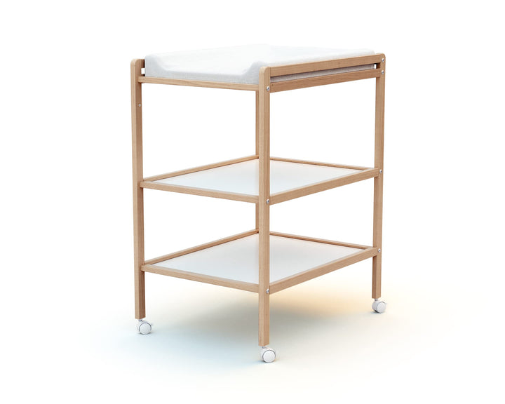 AT4 - Wickeltisch mit 2 Regalen Essentiel Lackierte Buche | 75 x 58 x 94 cm | Wickelkommode mit Roll