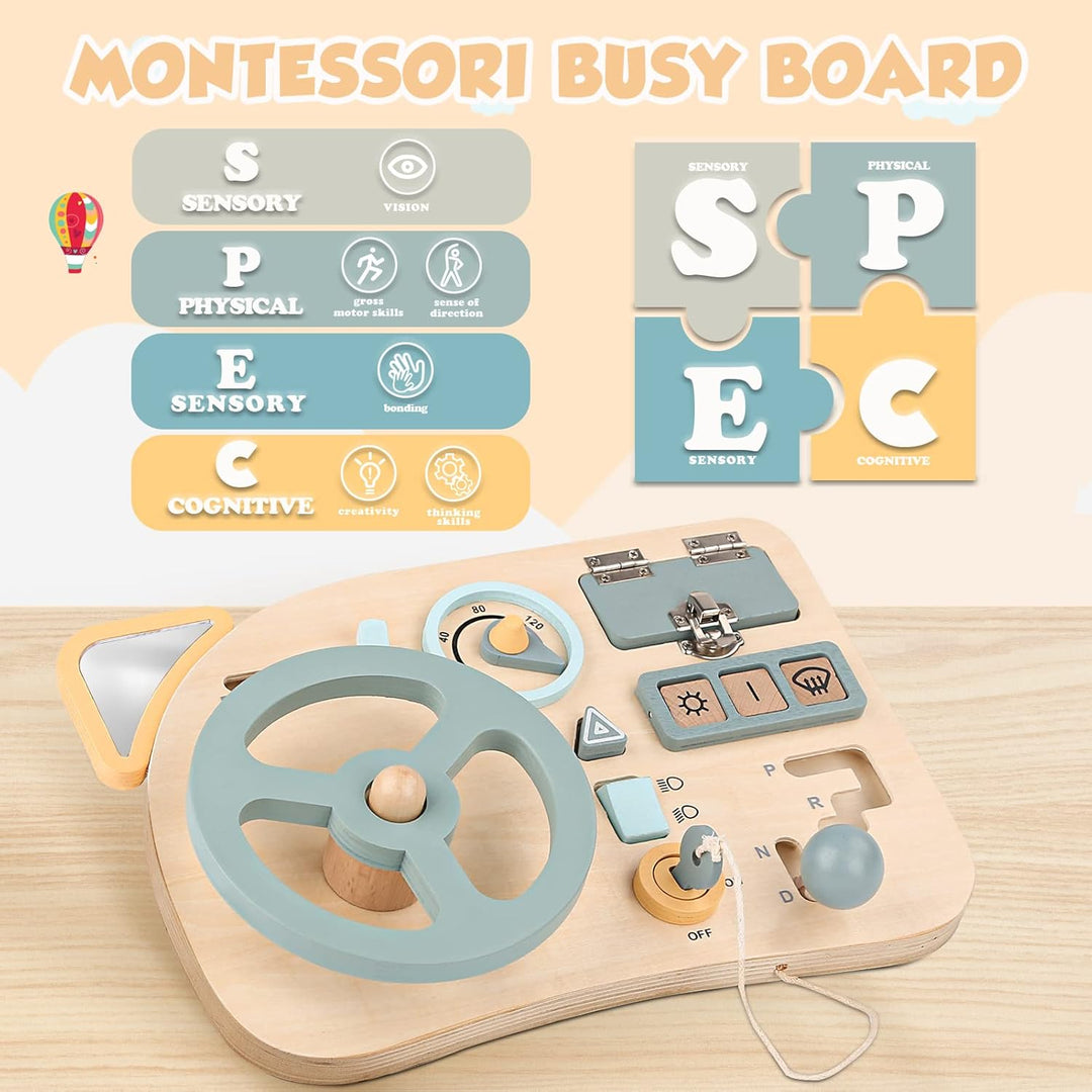 Vanplay Montessori Spielzeug Steuerrad Kinder Lenkrad Busy Board Holzspielzeug Activity Board Motori