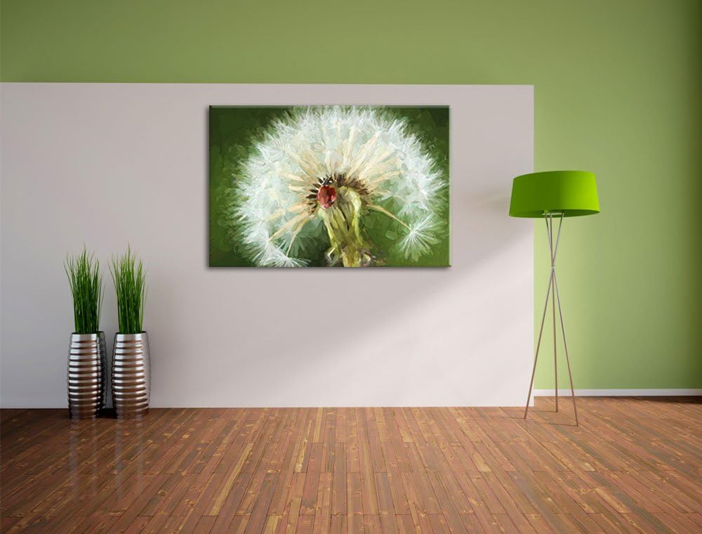 Pixxprint Marienkäfer auf Pusteblume als Leinwandbild/Grösse: 100x70 cm/Wandbild/Kunstdruck/fertig b