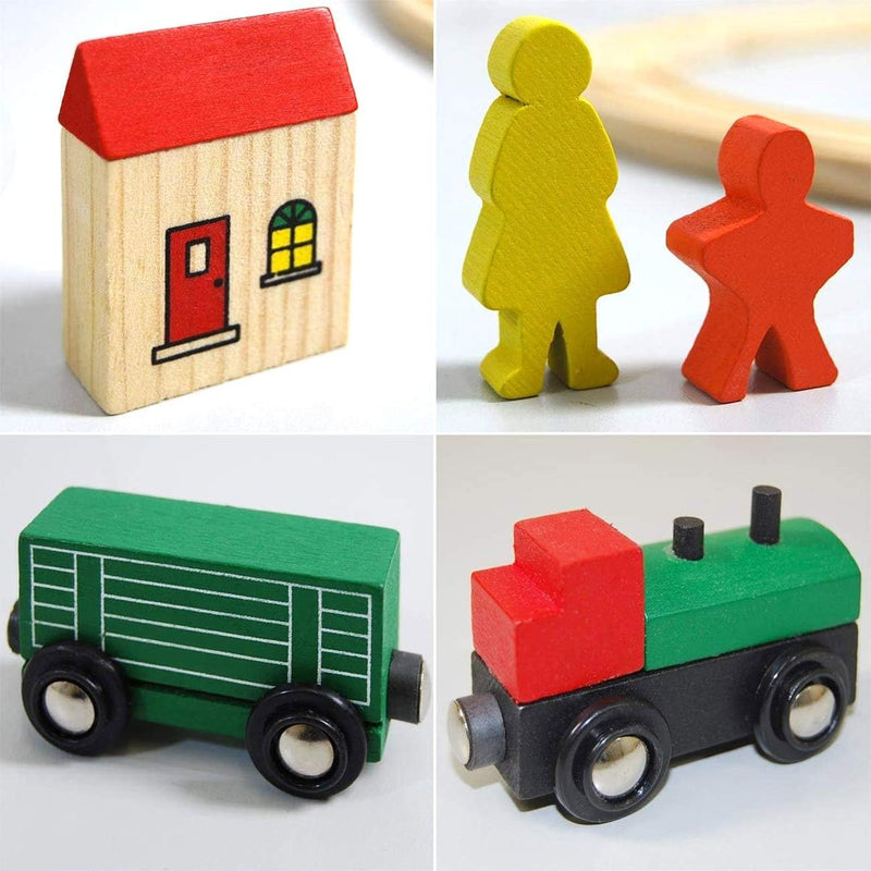 messefix 20 Teile Holzeisenbahn Set - 1m Holzschienen - Eisenbahn Starter Set Holzzug mit Schienen -