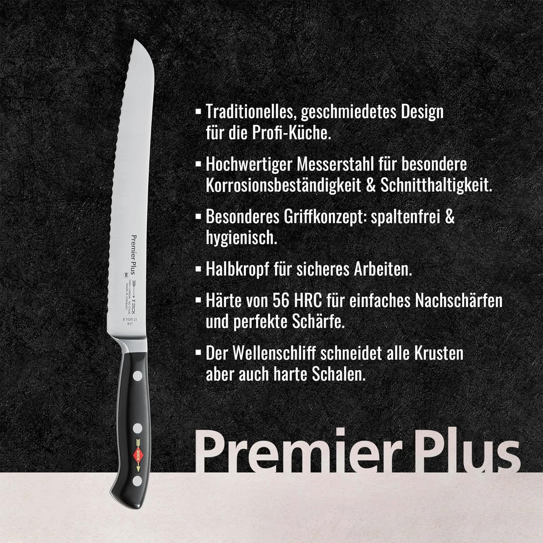 F. DICK Brotmesser, Sägemesser, Premier Plus (Messer mit Klinge 21 cm, X50CrMoV15 Stahl, nichtrosten
