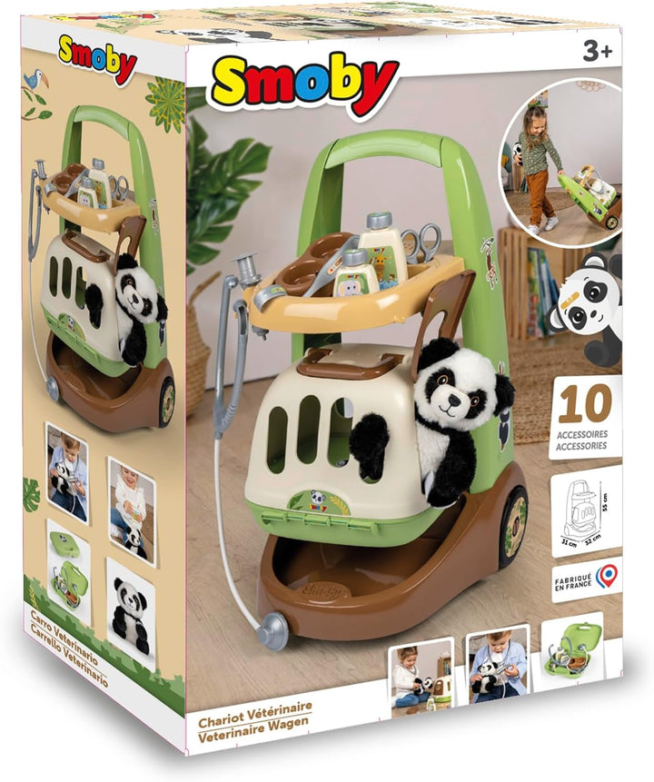 Smoby - Tierarzt-Trolley (31 x 32,1 x 55,2 cm) mit kuschelweichem Panda - 2-in-1 Transportbox mit ab