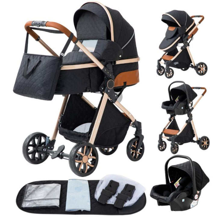 YAZOCO kinderwagen 3 in 1 Buggy Babybett Komplett Set Einem Klick Zusammenklappbarer Kinderwagen, Ko