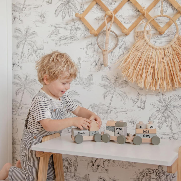 Personalisierte Holzeisenbahn Olivgrün – Personalisierte Geschenke Baby I Steckspielzeug I Geschenk