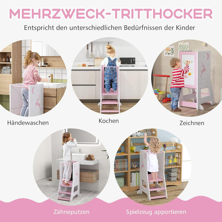 GOPLUS Lernturm Kinder, Mehrzweck-Tritthocker aus Holz mit 3 verstellbare Höhen, Lernstuhl Baby mit