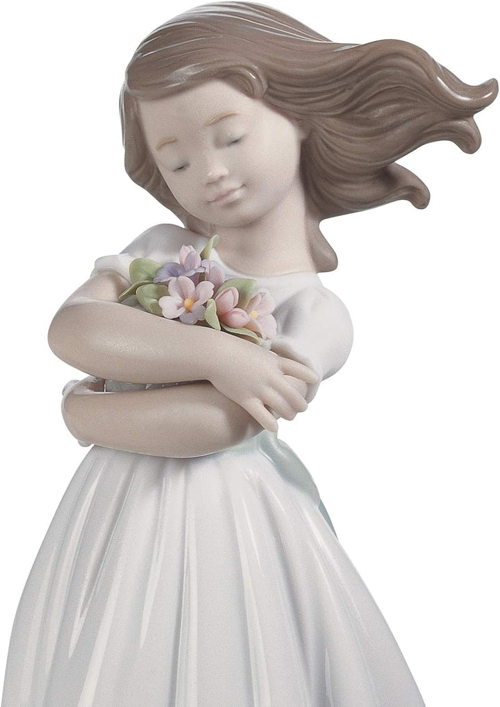 LLADRÓ Mädchen-Figur Zärtliche Unschuld. Mädchen Mit Blumen. Porzellan.