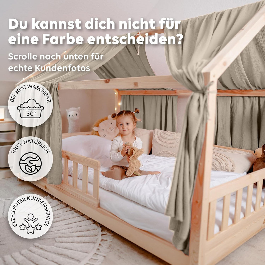 lilimaus Hausbett Himmel - 100% Baumwolle Betthimmel aus Musselin - Hausbett Deko - Geschenk Mädchen