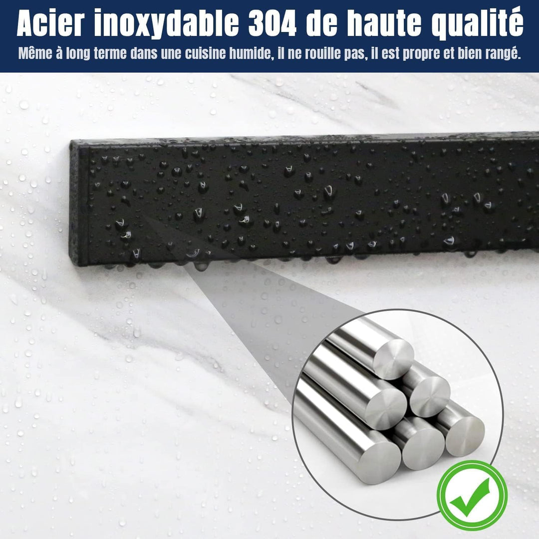 Dmore 30 cm Magnetleiste Messer mit 2 Haken, schwarzer Messerhalter magnetisch ohne Bohren, leistung