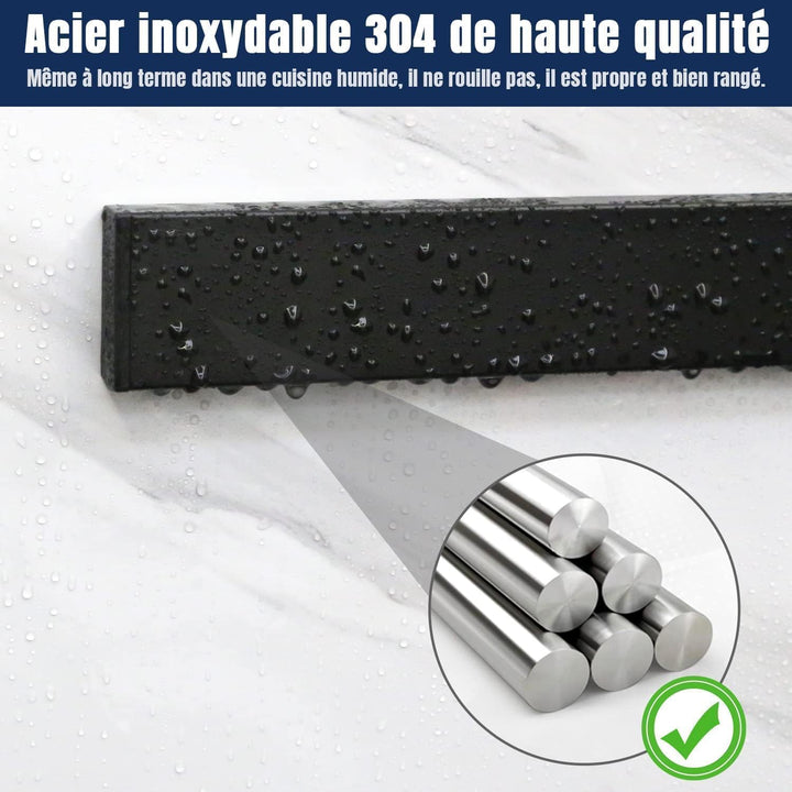 Dmore 30 cm Magnetleiste Messer mit 2 Haken, schwarzer Messerhalter magnetisch ohne Bohren, leistung