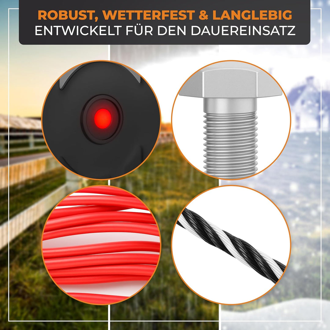 Ellofence Hobby Weidezaun Starterset komplett mit Weidezaungerät, Weidezaunlitze, Erdpfahl und Isola