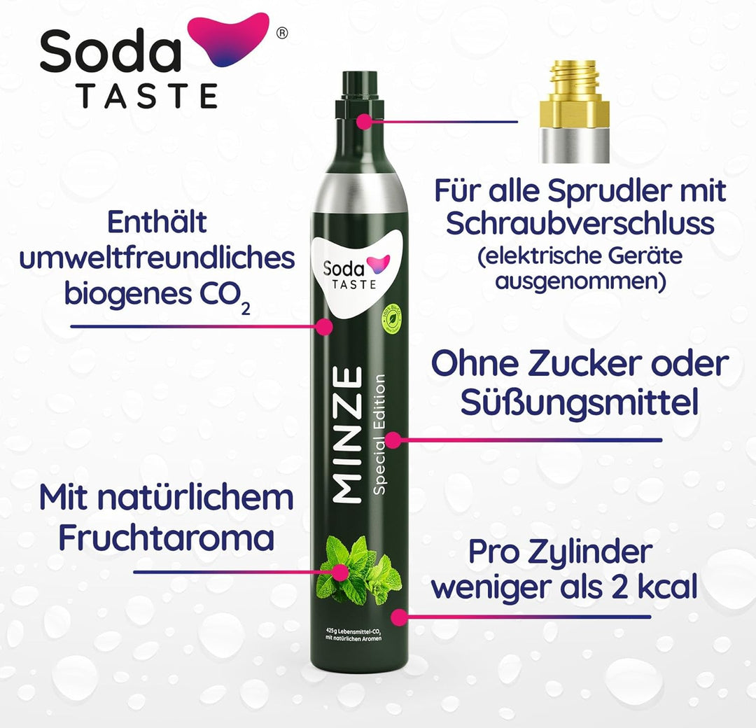SodaTASTE CO2-Tauschzylinder (Refill) für Wassersprudler, mit natürlichem Minz-Aroma, ohne Sirup, fü