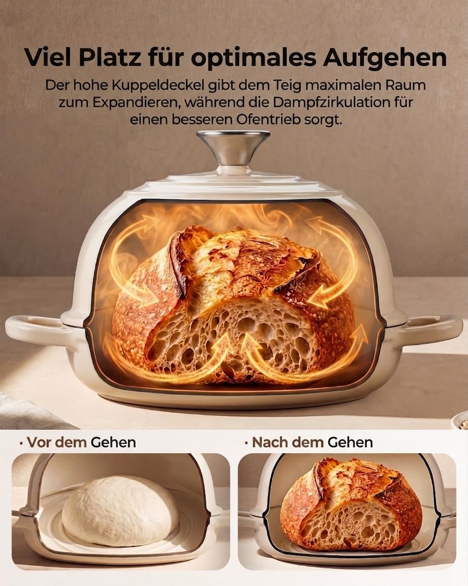 Emaillierter Gusseisen Brotbacktopf mit Sauerteig Starter-Set – 5QT (4,7L) runder Schmortopf mit gew