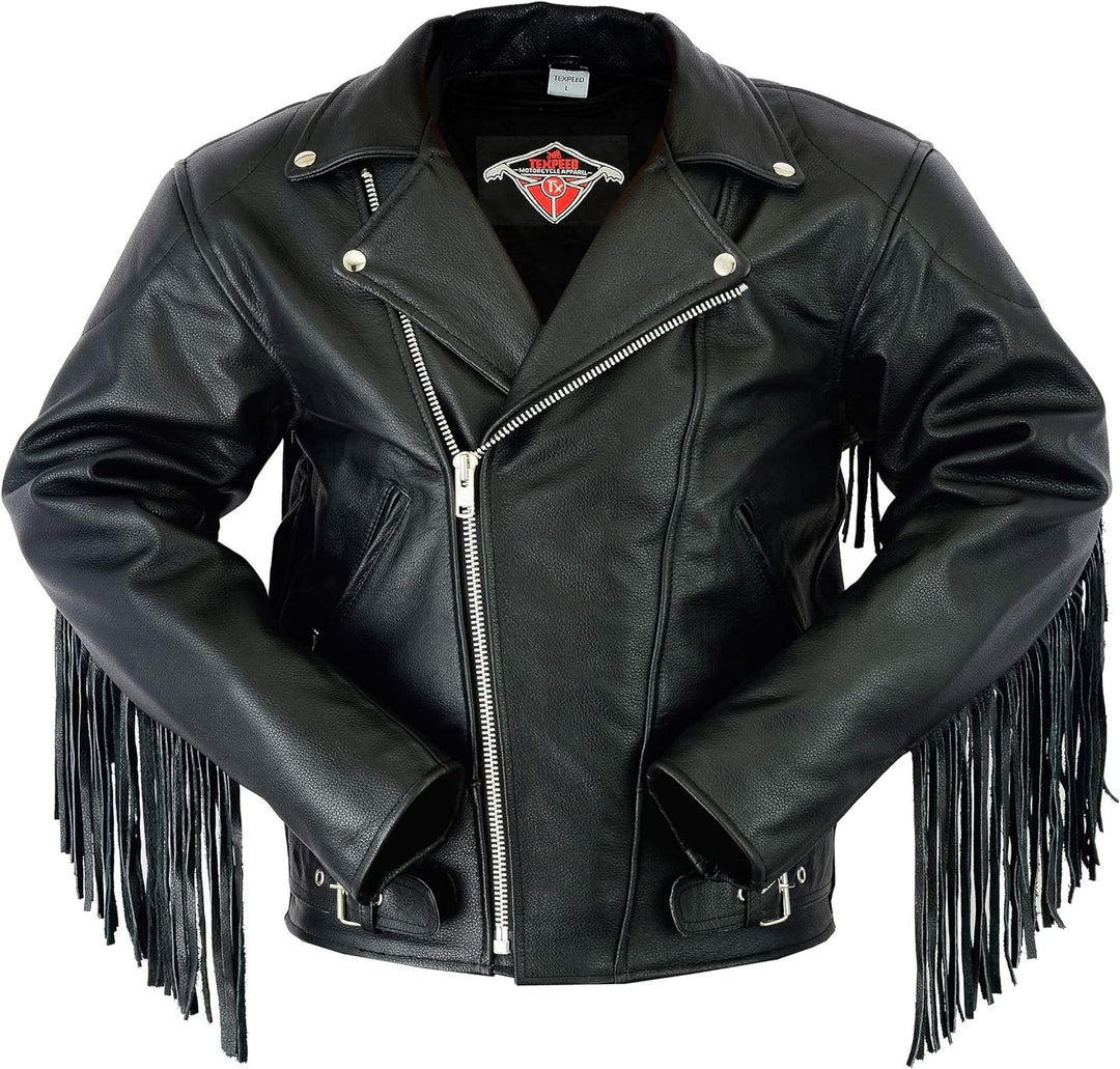 TEXPEED Marlon Brando Fransen Quasten Chopper Motorrad lederjacke herren mit protektoren - Mit Origi