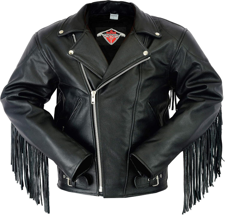 TEXPEED Marlon Brando Fransen Quasten Chopper Motorrad lederjacke herren mit protektoren - Mit Origi