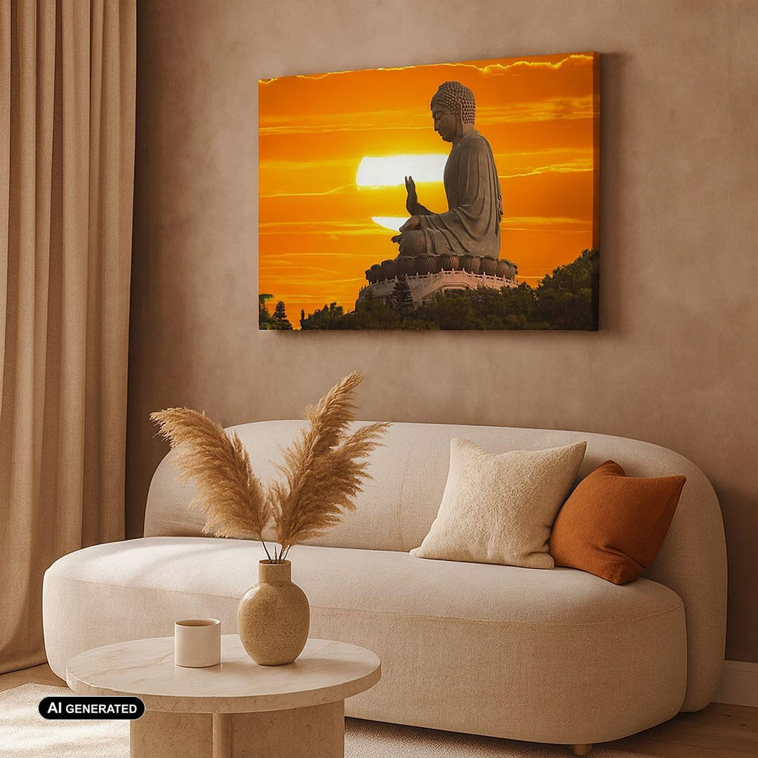Bilder auf Leinwand 100x70cm Leinwandbild mit Rahmen tempel buddha Gross Wanddeko Bild Schlafzimmer