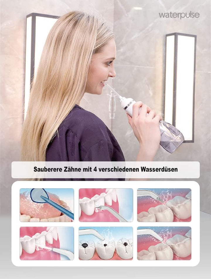 NPO Waterpulse Cordless Water Flosser, Battery Operated & Portable for Travel & Home, V500 (Black)