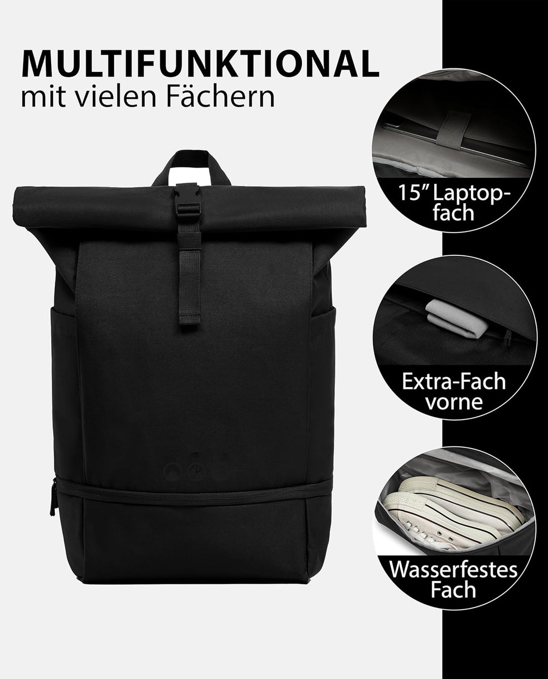 SONS OF ALOHA Roll-Top Rucksack Damen & Herren - NALU gross - Rolltop mit Laptopfach 16" und Schuhfa