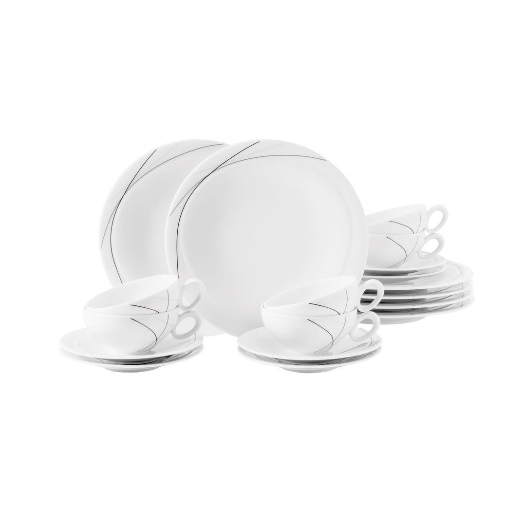 Seltmann 001.759139 Trio Modern Porzellan Teeservice, Rund mit Relief, Grau, 18-Teilig