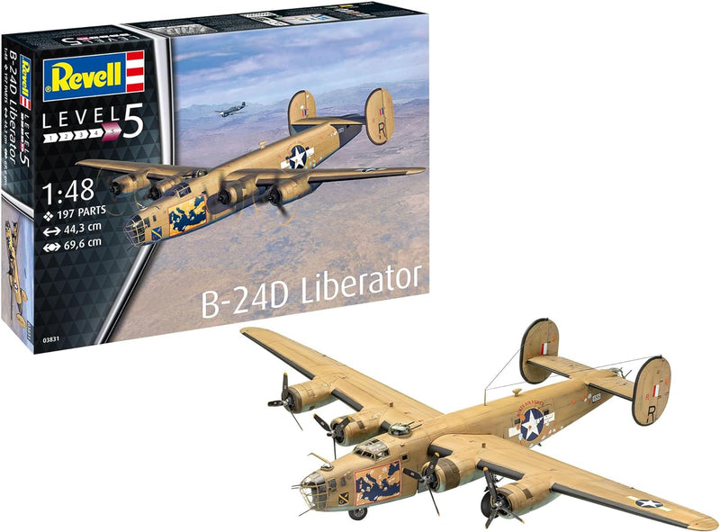 Revell 03831 03831-B-24D Liberator 1:48 originalgetreuer Modellbausatz für Experten, unlackiert