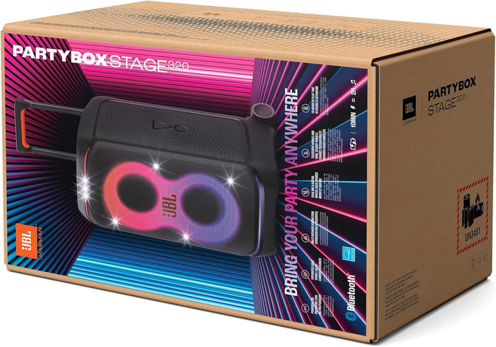 JBL Partybox Stage 320 in Schwarz – Tragbare Bluetooth-Lautsprecher-Box Pro Sound, Lichtshow, KI-Sou