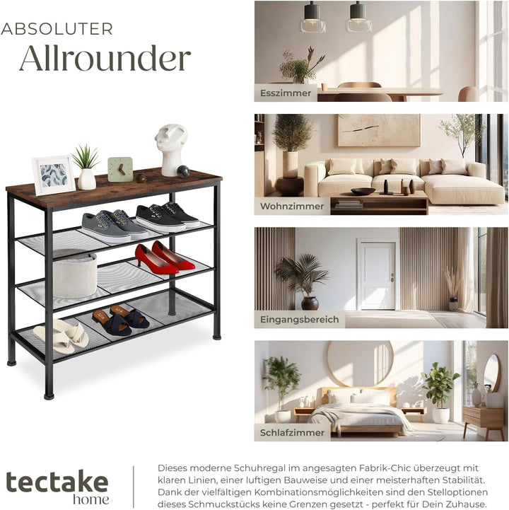 tectake 800955 Schuhregal schmal mit Ablagefläche, Schuhablage aus Holz Metall, Industrie-Design, 4