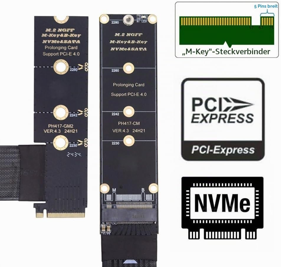 CY Adapter NGFF M-Key NVME Male to Female Extension PCI Express Cable 30cm Right Angled Type 90 Degr