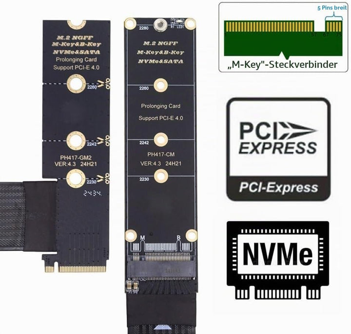 CY Adapter NGFF M-Key NVME Male to Female Extension PCI Express Cable 30cm Right Angled Type 90 Degr