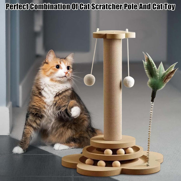 GOMETY 4 in 1 Katzenspielzeug aus Holz Roller 2-lagiger Drehteller Interaktives Katzen Spielzeug höl