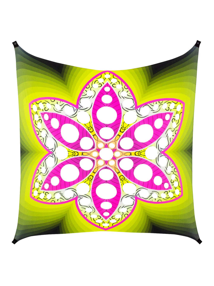 PSYWORK Schwarzlicht Segel Spandex | Goa Psychedelic Flower Pink | 3 x 3m | UV-aktiv | leuchtend | W
