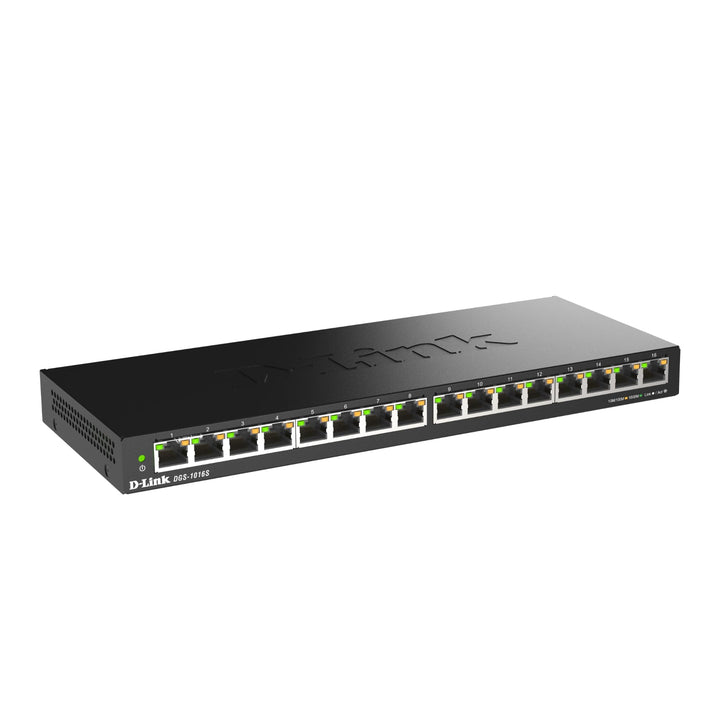 D-Link DGS-1016S 16-Port Unmanaged Gigabit Switch (ohne Lüfter, Low Profile Metallgehäuse, Desktop /