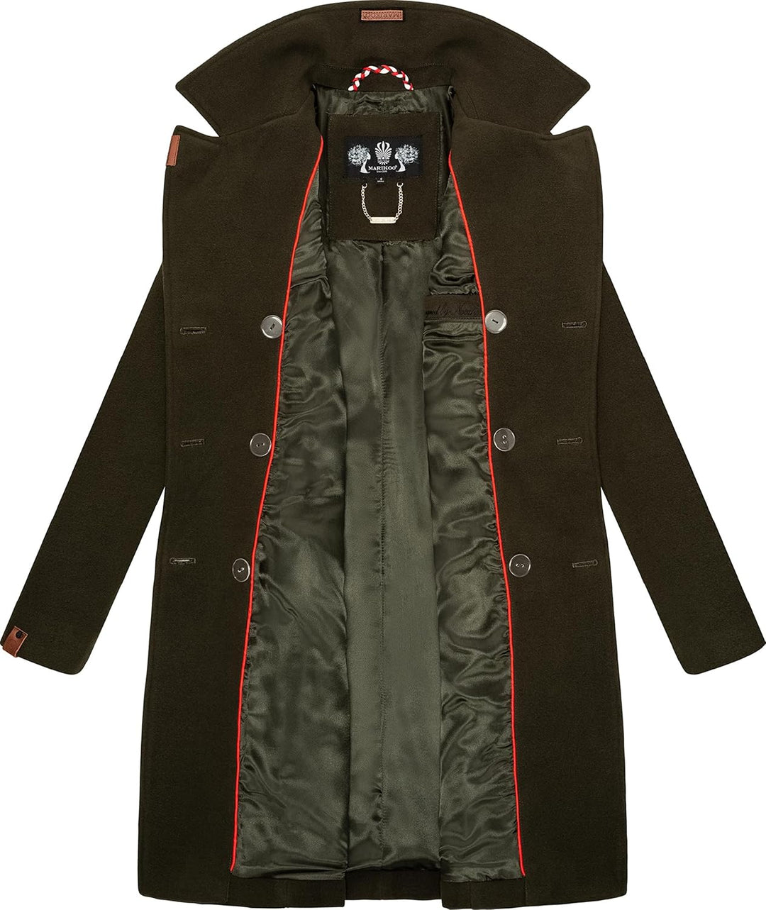 MARIKOO Damen Wollmantel Langer Trenchcoat mit Reversekragen Nanakoo XS-XXL XL Dark Green, XL Dark G