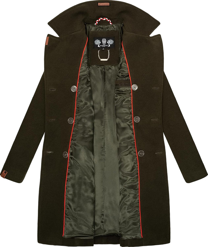 MARIKOO Damen Wollmantel Langer Trenchcoat mit Reversekragen Nanakoo XS-XXL XXL Dark Green, XXL Dark