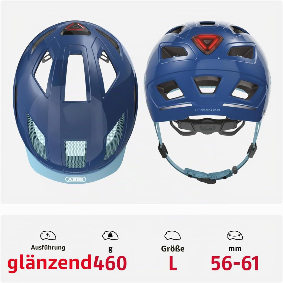 ABUS Stadthelm Hyban 2.0 - Fahrradhelm mit Rücklicht, ABS-Hartschale, guter Passform - für Damen und