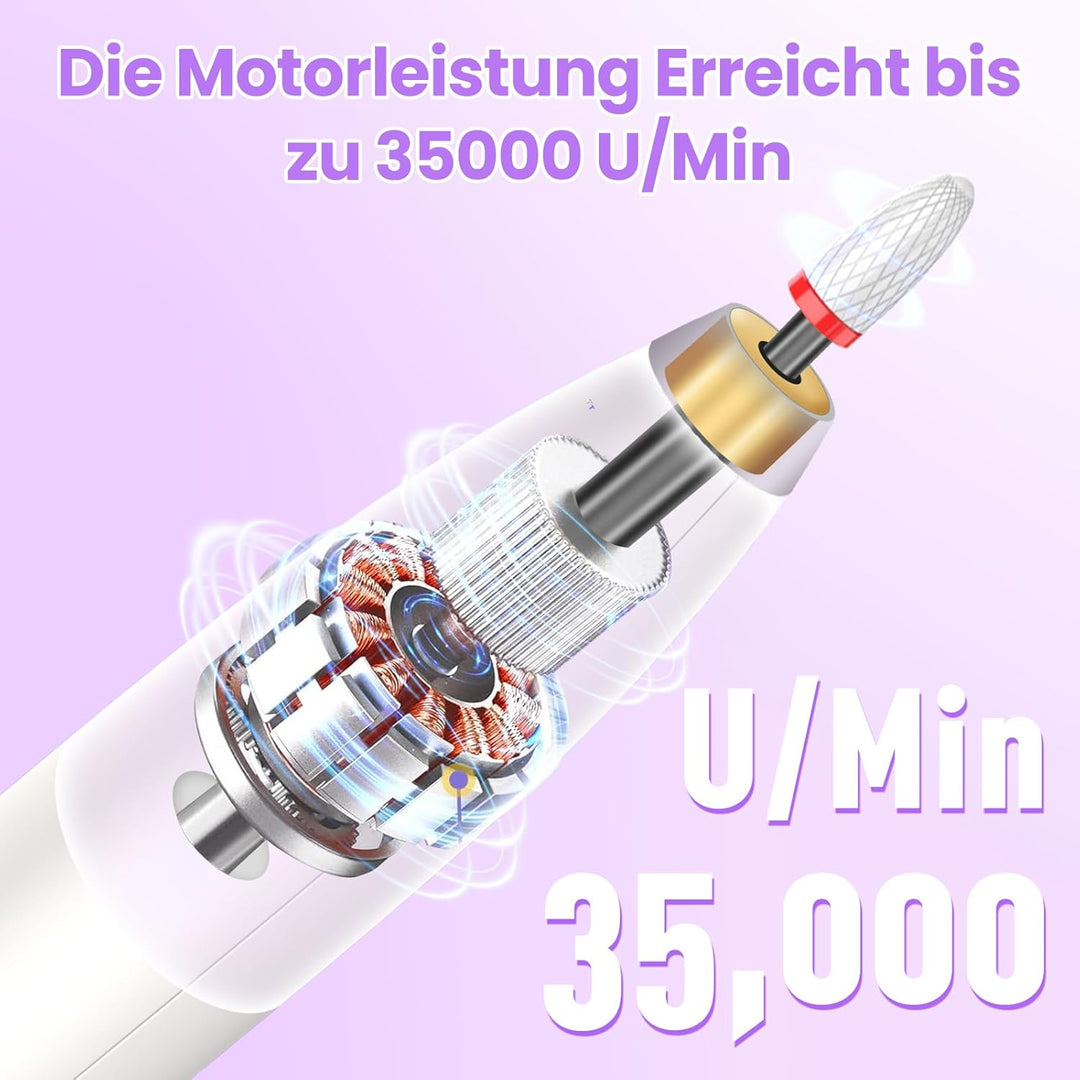 Kabellos Tragbar Nagelfräser 35000 u/min, 15 in 1 Professionell Elektrische Nagelfeile Fräser für Ge