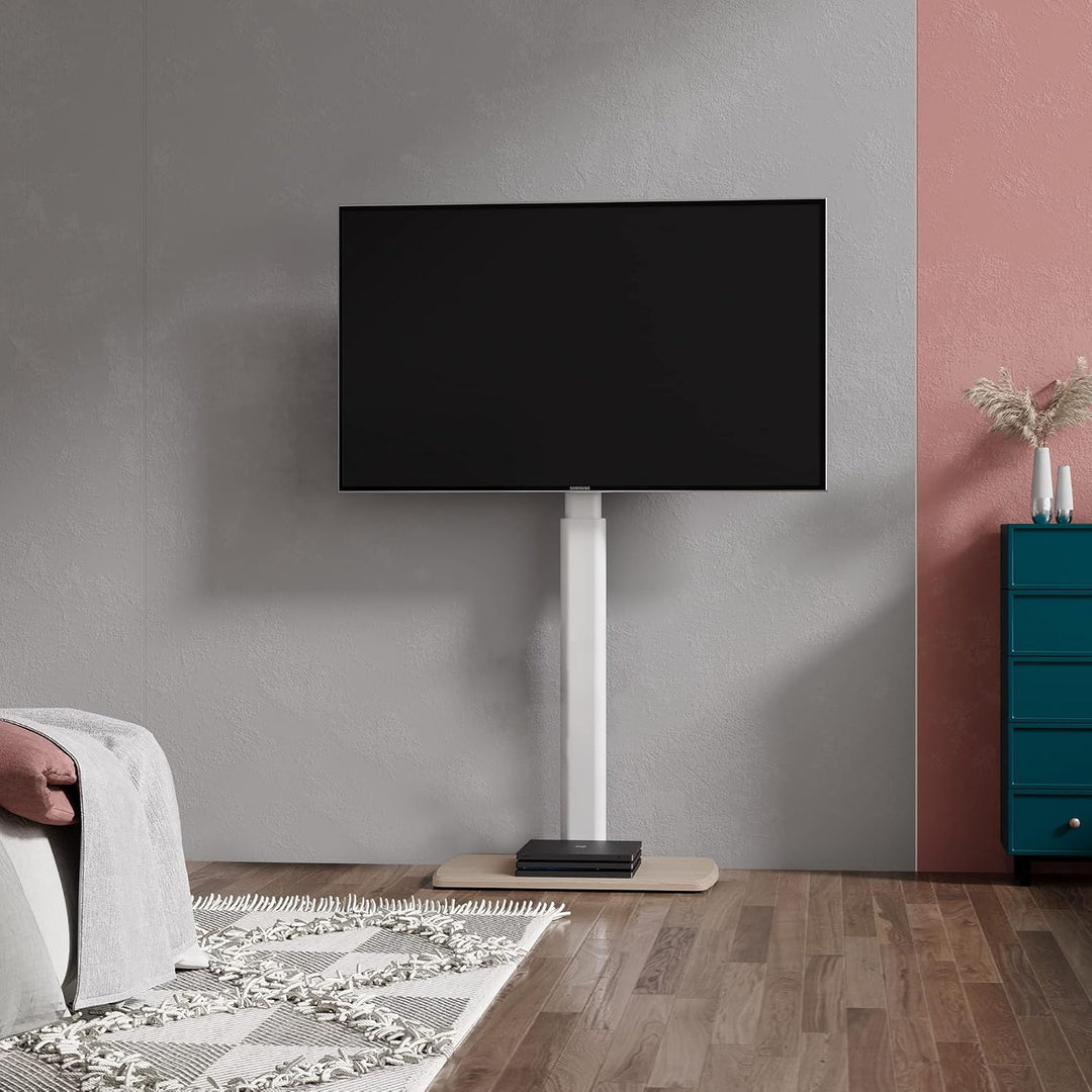 FITUEYES TV Bodenständer mit Holzbasis TV Ständer TV Standfuss Fernsehstand höhenverstellbar schwenk