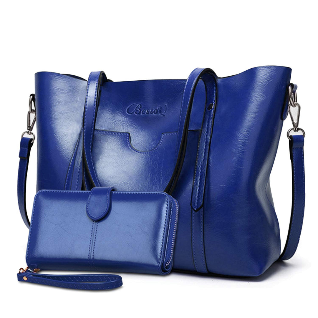 BestoU Handtasche Damen Shopper Schultertasche Blau Umhängetasche Damen Geldbörse Tragetasche Gross