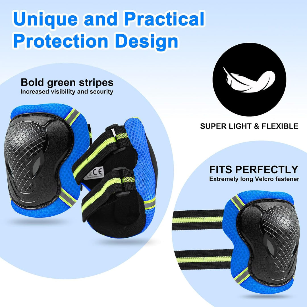 FAYITING Kinder-Schutzausrüstung, 7-in-1-Helm-Set, Knie Handgelenk und Ellbogenschützer für Skateboa