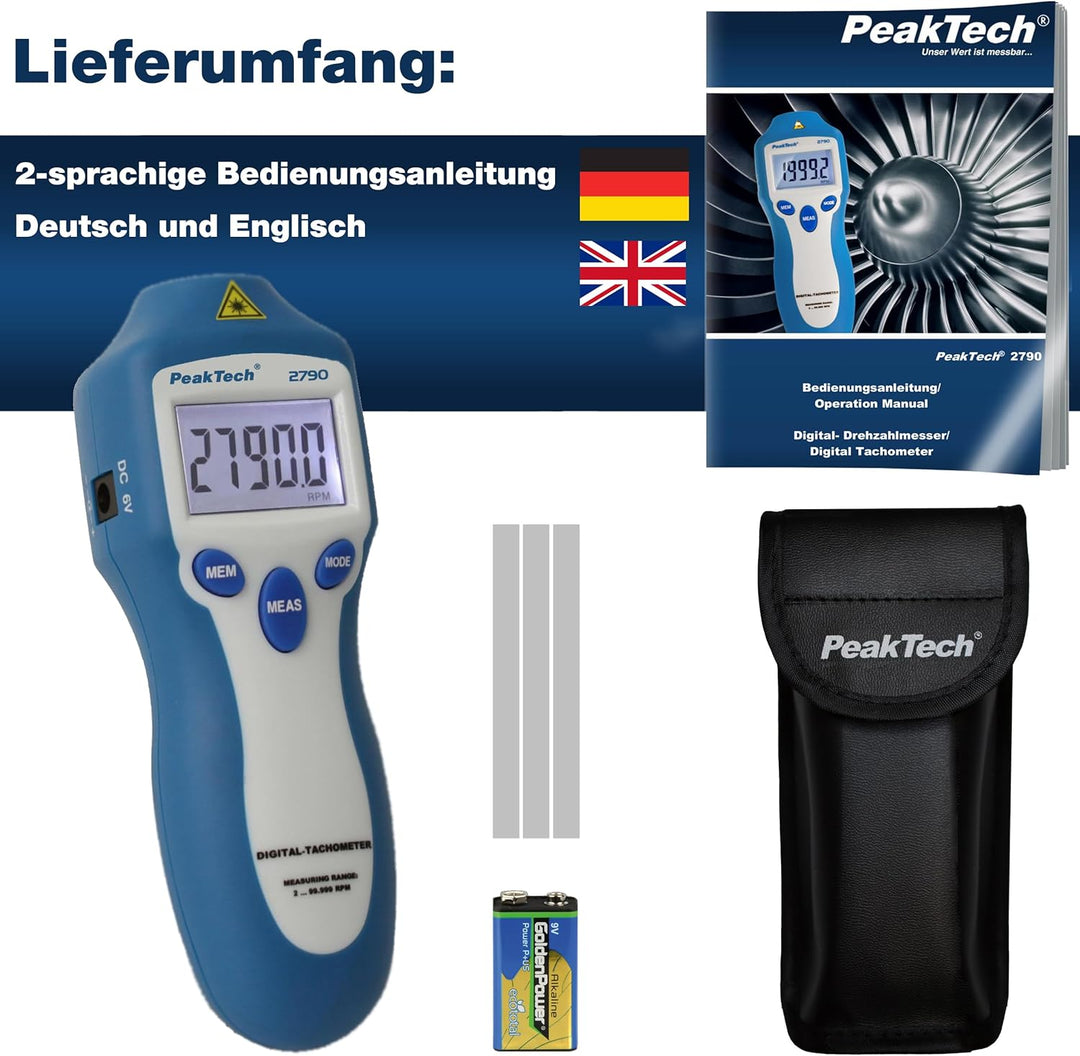 Drehzahlmessgerät/Tachometer,P 2790,mit AA8Laser 2bis 100 RPM,berührungslos
