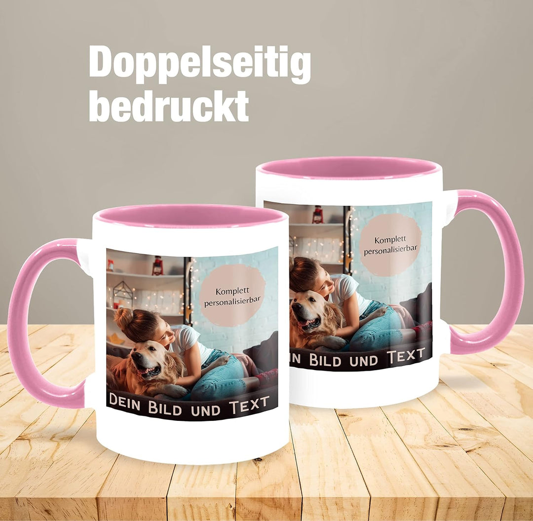 Tasse Tassen 325ml - eigenem - Foto Bild Geschenk I Dein Bild und Text - 325 ml - Rosa - fototasse c