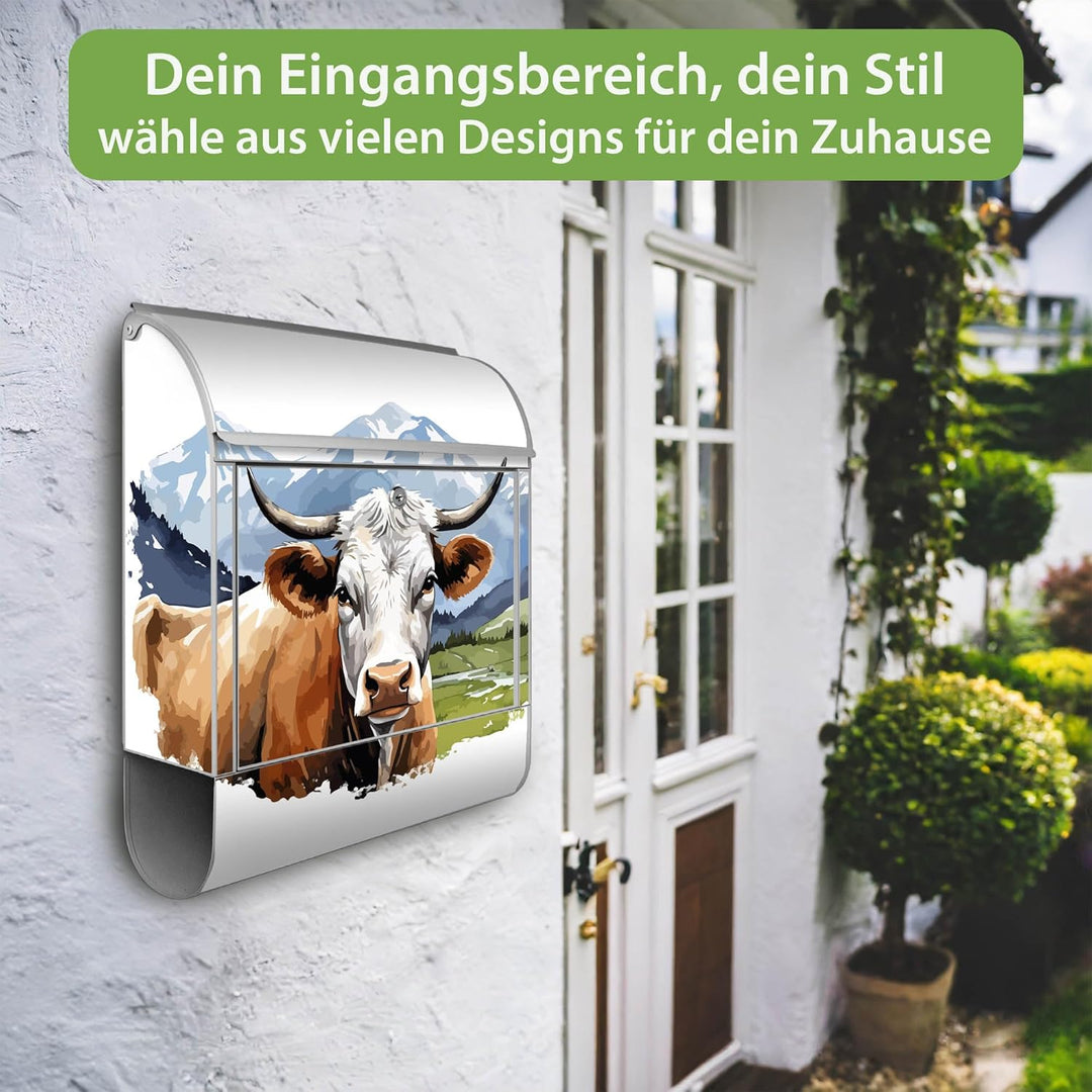 banjado Design Briefkasten 38,5x46,5x13cm & 2 Schlüssel - Briefkasten Stahl Silber mit Zeitungsfach