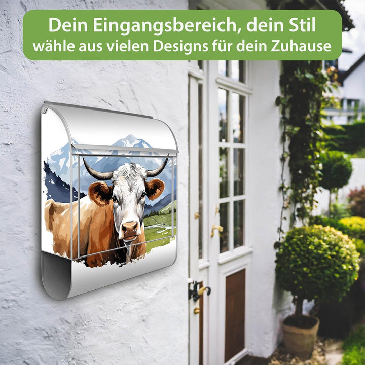 banjado Design Briefkasten 38,5x46,5x13cm & 2 Schlüssel - Briefkasten Stahl Silber mit Zeitungsfach