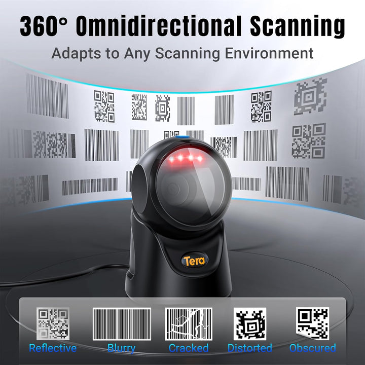 Tera Barcode Scanner Plattform Omnidirektional: 1D 2D QR Code Desktop-Lesegerät Freihändig USB Kabel