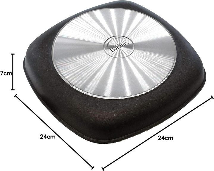 Eurloux Guss-Kasserolle 24 x 24 cm - Flache quadratische Universal Bratenkasserolle Aluguss mit Besc