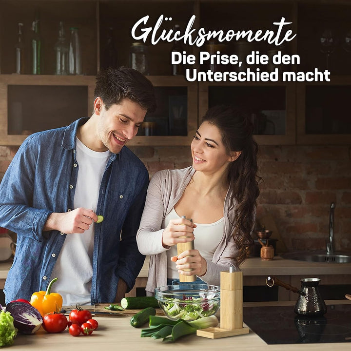 ELBFUCHS® Salz und Pfeffermühle Holz Gross [NEU] Zeitloses 2-er Set Pfeffer und Salzmühle mit Kerami