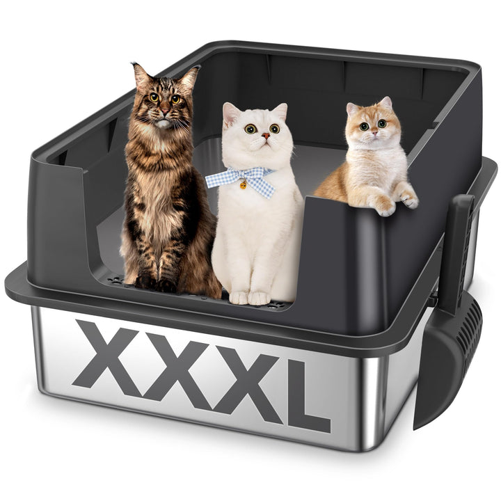 XXXL Edelstahl Katzenklo hoher Rand 70 × 50 × 30 cm 90 L offene Katzentoilette Edelstahl für grosses
