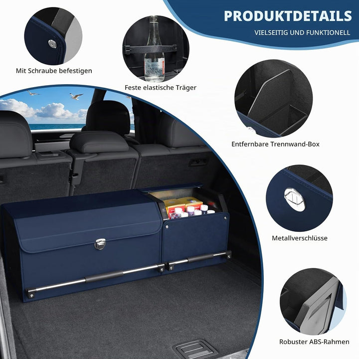 Auto Kofferraum Organizer mit Deckel – 2-in-1 Modulares XXL-Aufbewahrungsbox, Multifunktionaler Koff