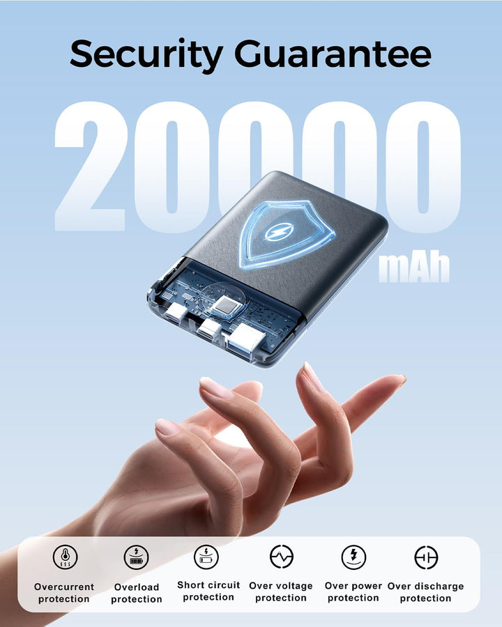 Power Bank 20000mAh, 22.5 W Mini PowerBank USB-C Input & Output, PD 3.0 QC 3.0 External Mobile Phone