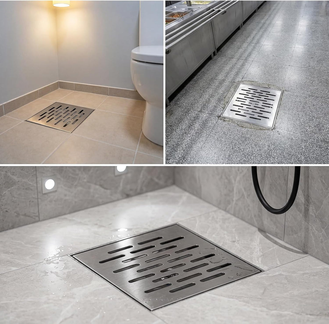 Bodenablaufabdeckung aus Edelstahl mit Rahmen,150 x 150 x 20 mm Abflussgitter Quadratisch,Entwässeru