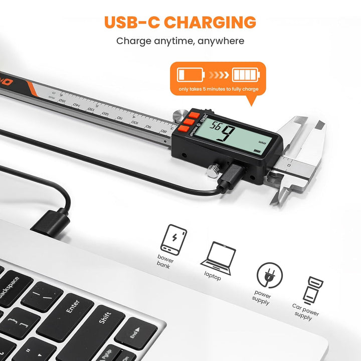 HARDELL Digital Caliper, Rechargeable Digital Caliper with Power Display, Caliper Measuring Tool wit