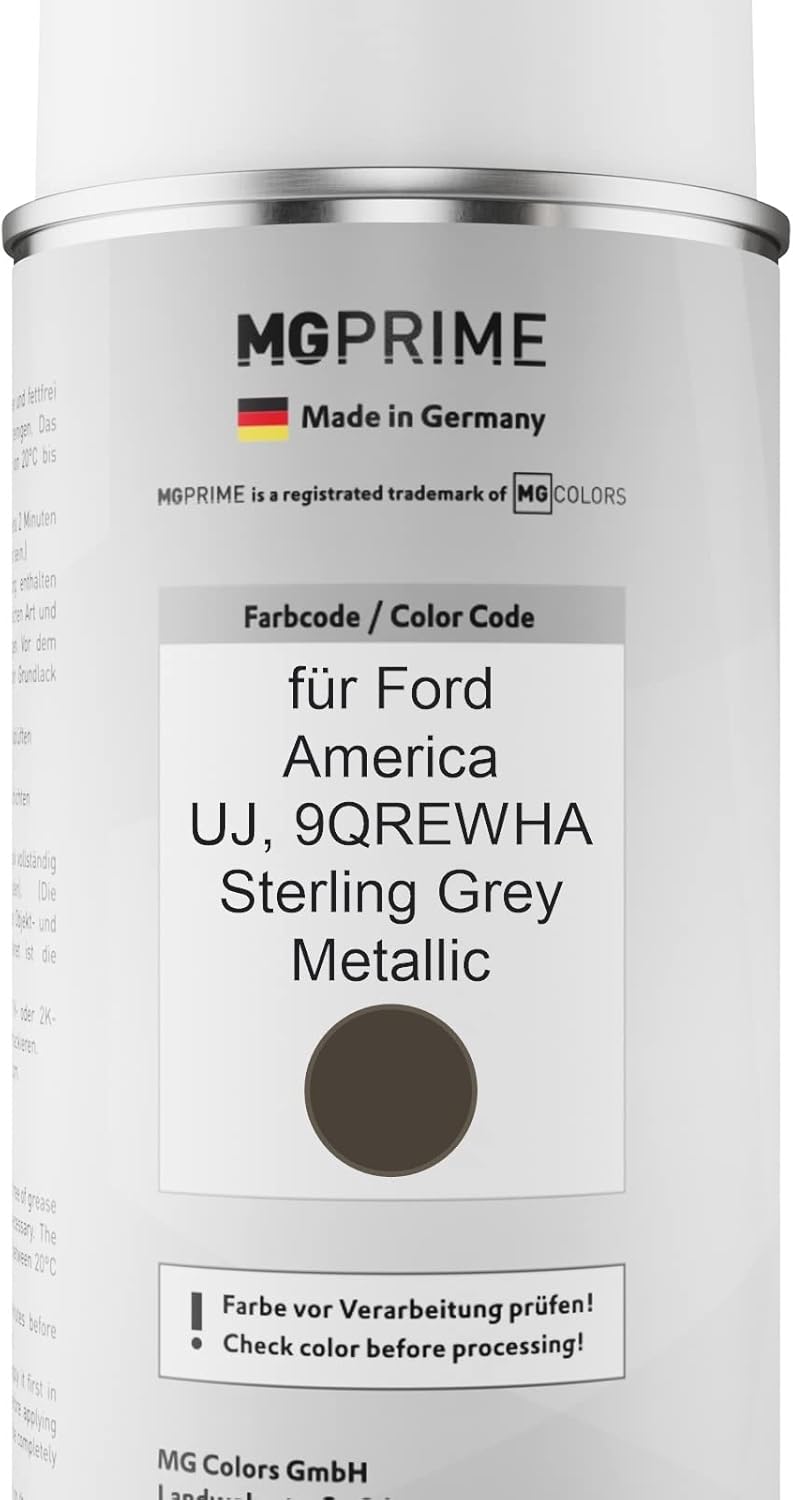 MG PRIME Autolack Sprühdosen Set für Ford America UJ / 9QREWHA Sterling Grey Metallic Basislack Klar